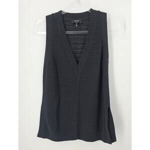 ME+EM Black Open Stitch Cotton Swing Sweater Vest V-Neck Size Small